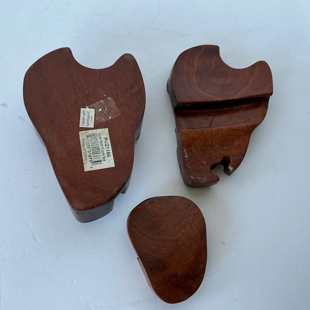 Vintage Buck Head Puzzle‎ Box Wooden Intarsia Deer Trinket Hidden Compart